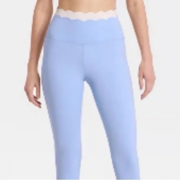JoyLab Blue Scallop Leggings with White Trim - Picture 2 of 6